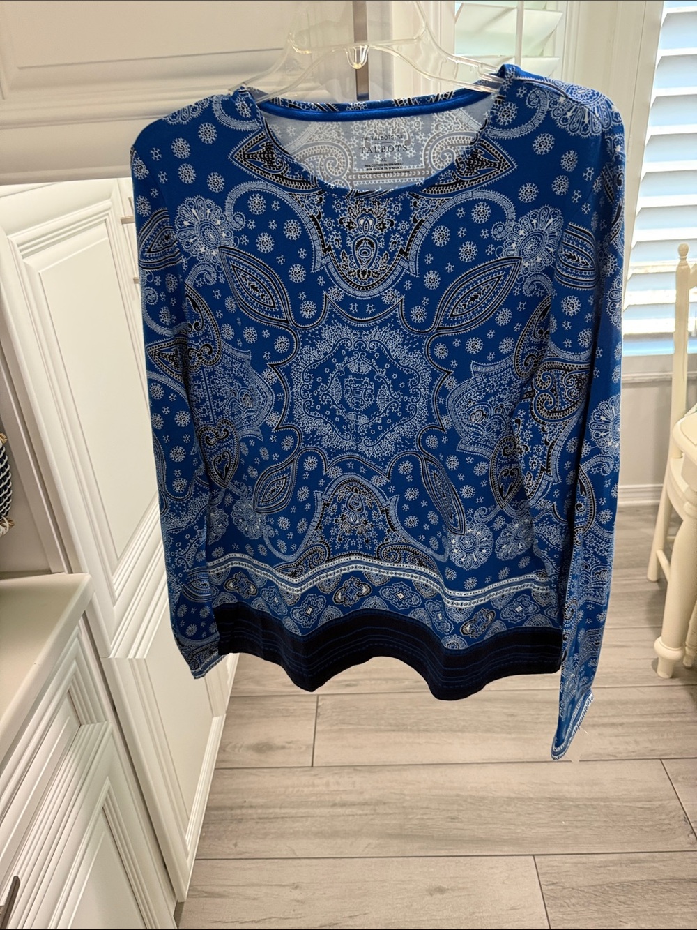 Talbots Blue and White Paisley Long Sleeve Tee